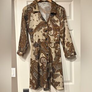 MNG Mango Paisley Satin Mini Dress Size 6 Medium 70s Style Retro 3/4 Sleeve